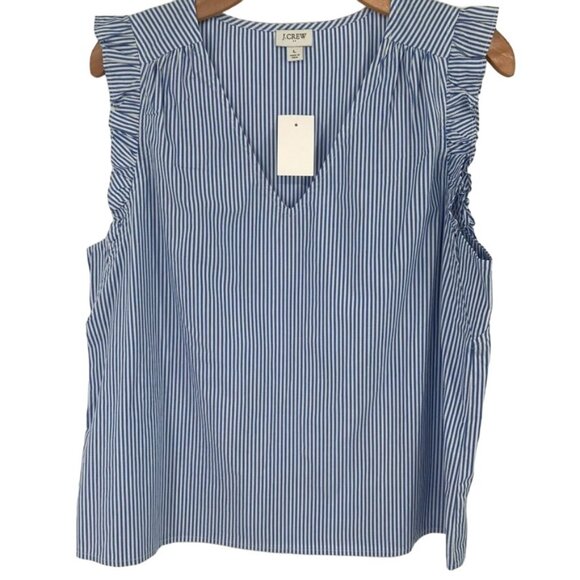 J.Crew Womens Blue Striped Ruffle V-Neck Sleeveless Top Size Medium new $79 - Picture 2 of 12